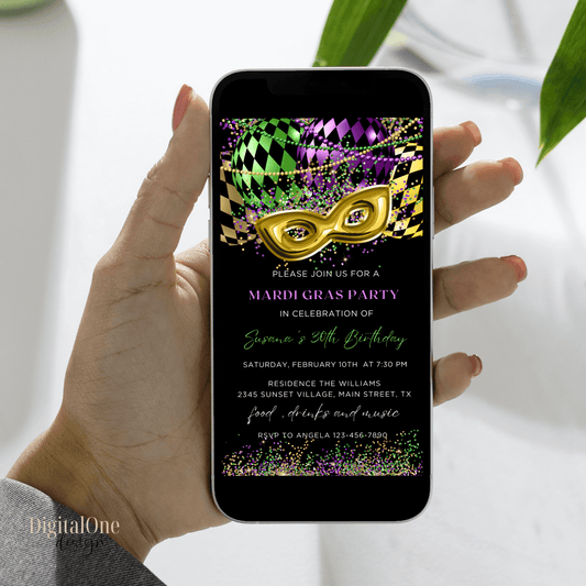 Mardi gras Party Evite for Birthday Adult