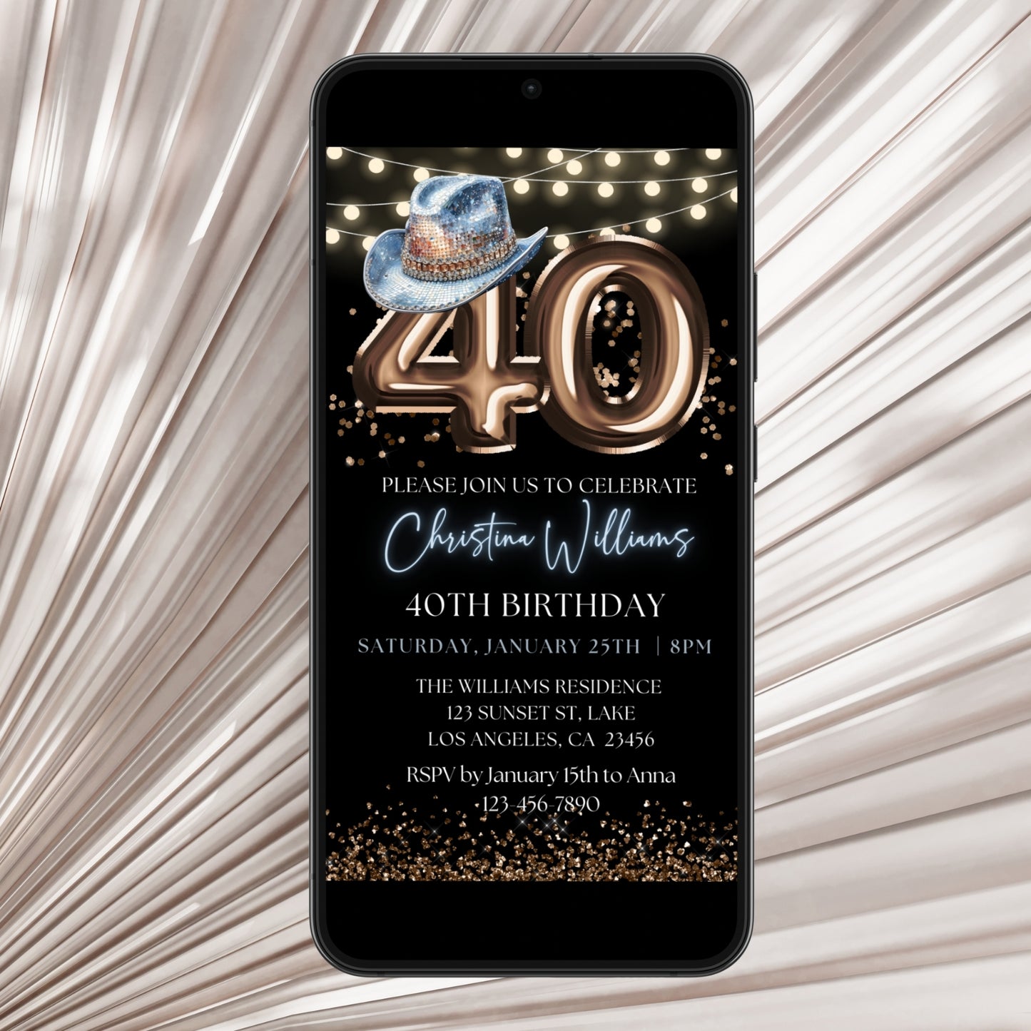 Western Cowboy Hat 40th Birthday Party Invitation