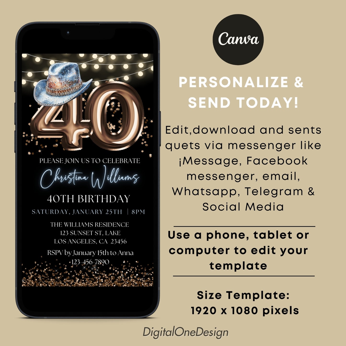 Western Cowboy Hat 40th Birthday Party Invitation