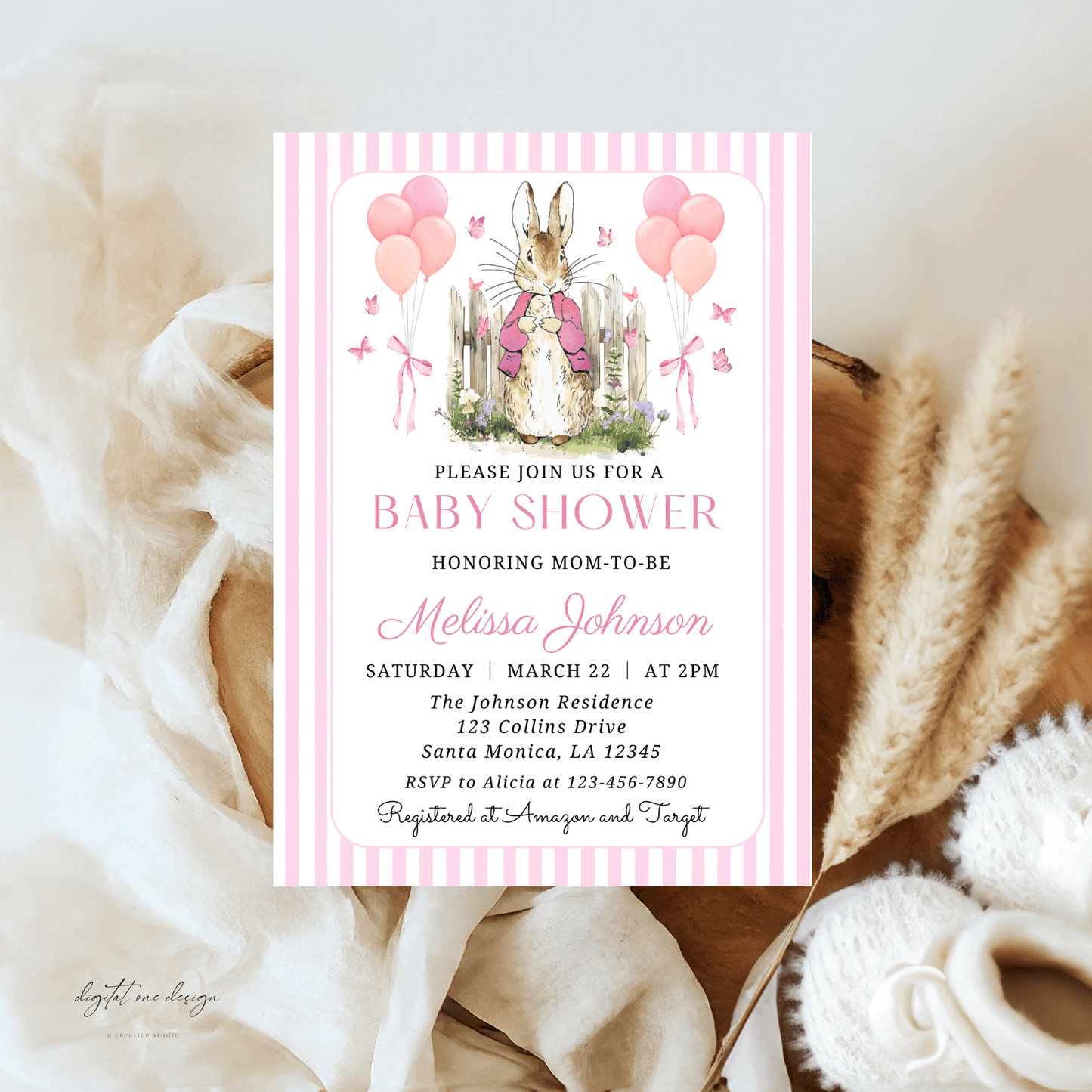 Girl Peter Rabbit Baby Shower Invite Set