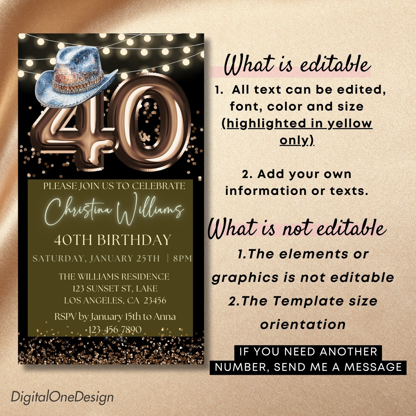 Western Cowboy Hat 40th Birthday Party Invitation