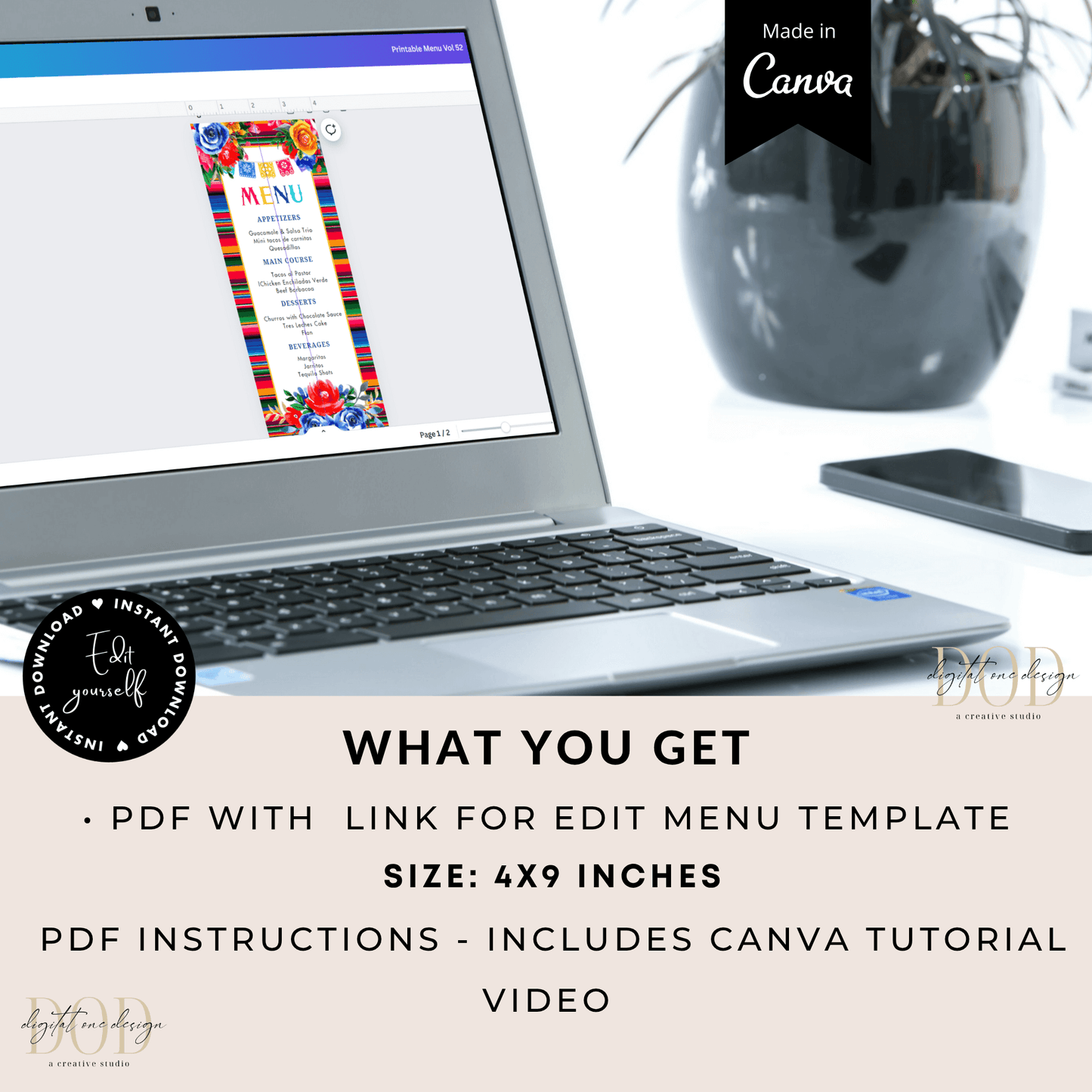 Editable Mexican Fiesta Menu Card Template Canva