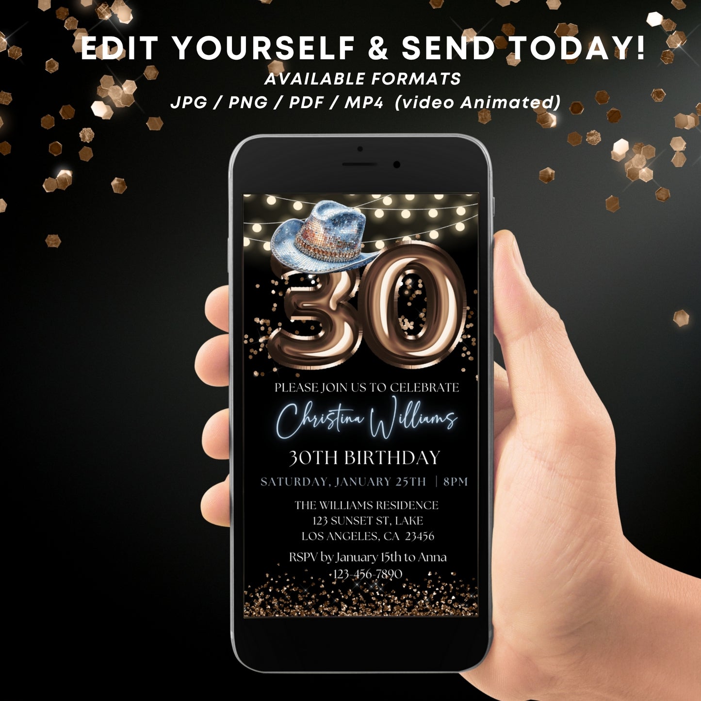 Digital Cowboy 30th Birthday Party Invitation