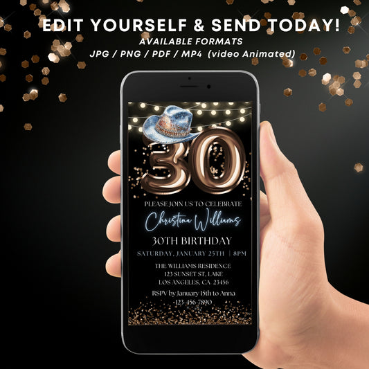 Digital Cowboy 30th Birthday Party Invitation