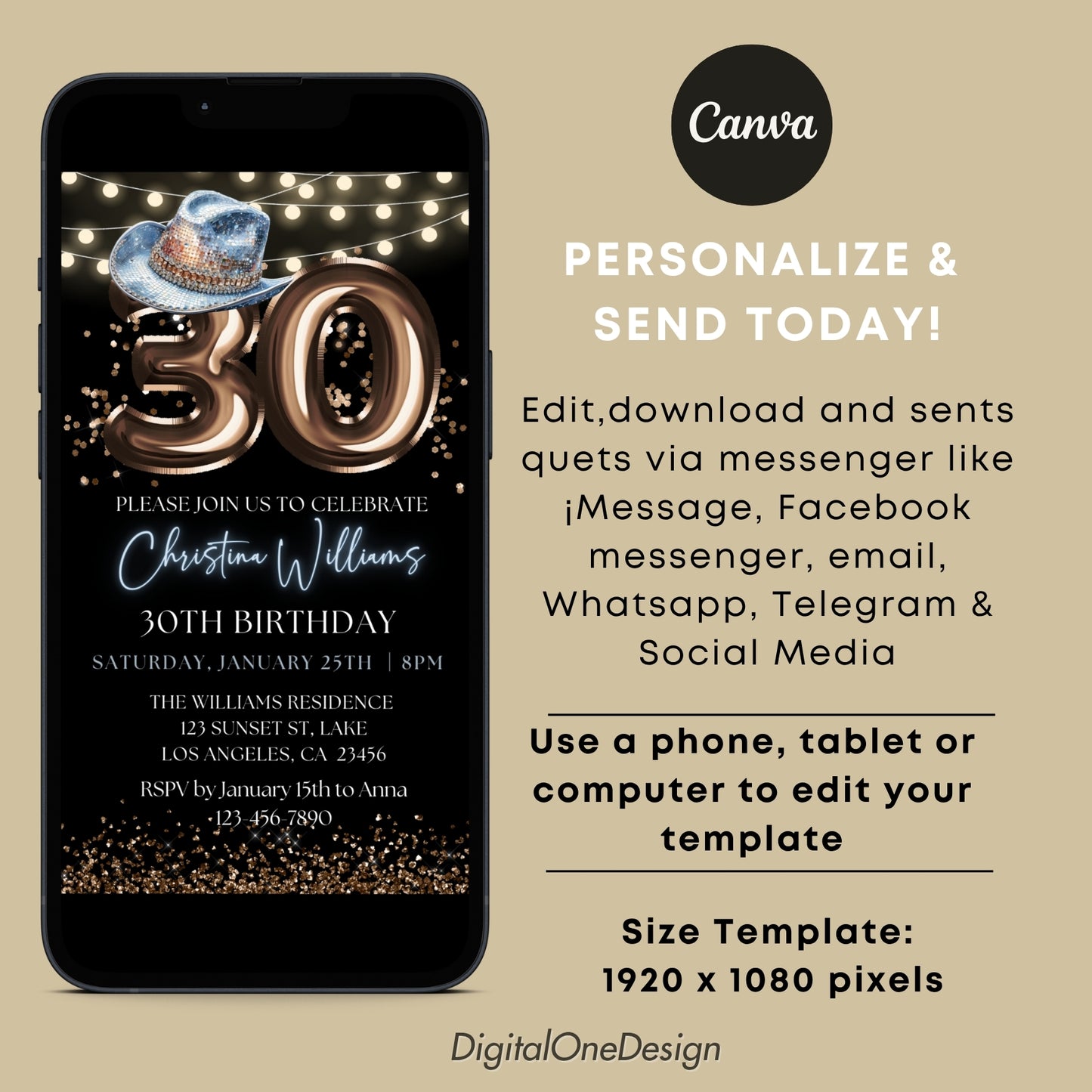Digital Cowboy 30th Birthday Party Invitation