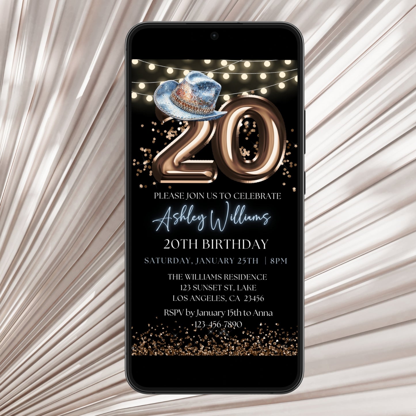 Western Blue Hat & Bronze 20th Birthday Digital Invite