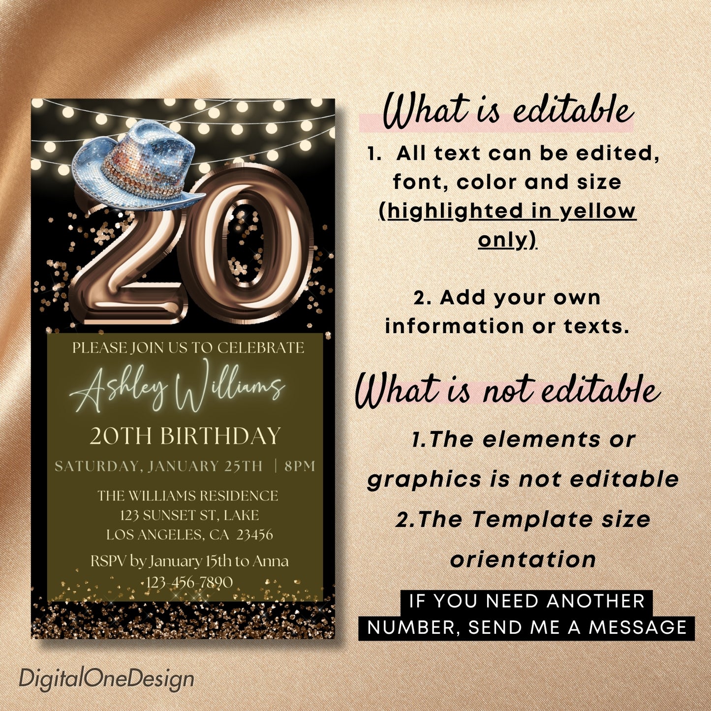 Western Blue Hat & Bronze 20th Birthday Digital Invite