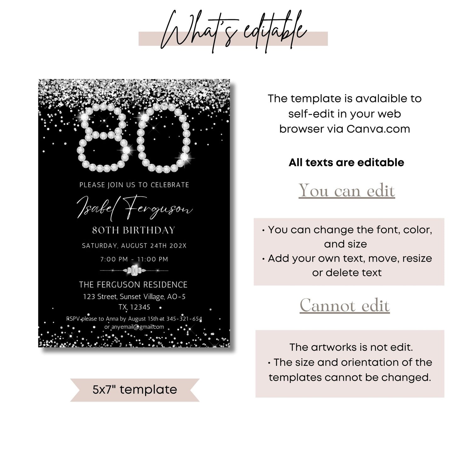 Elegant Diamond 80th Birthday Dinner Invitation