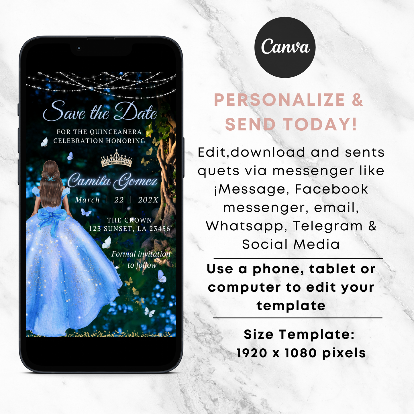 Editable Quinceañera Birthday Party Template
