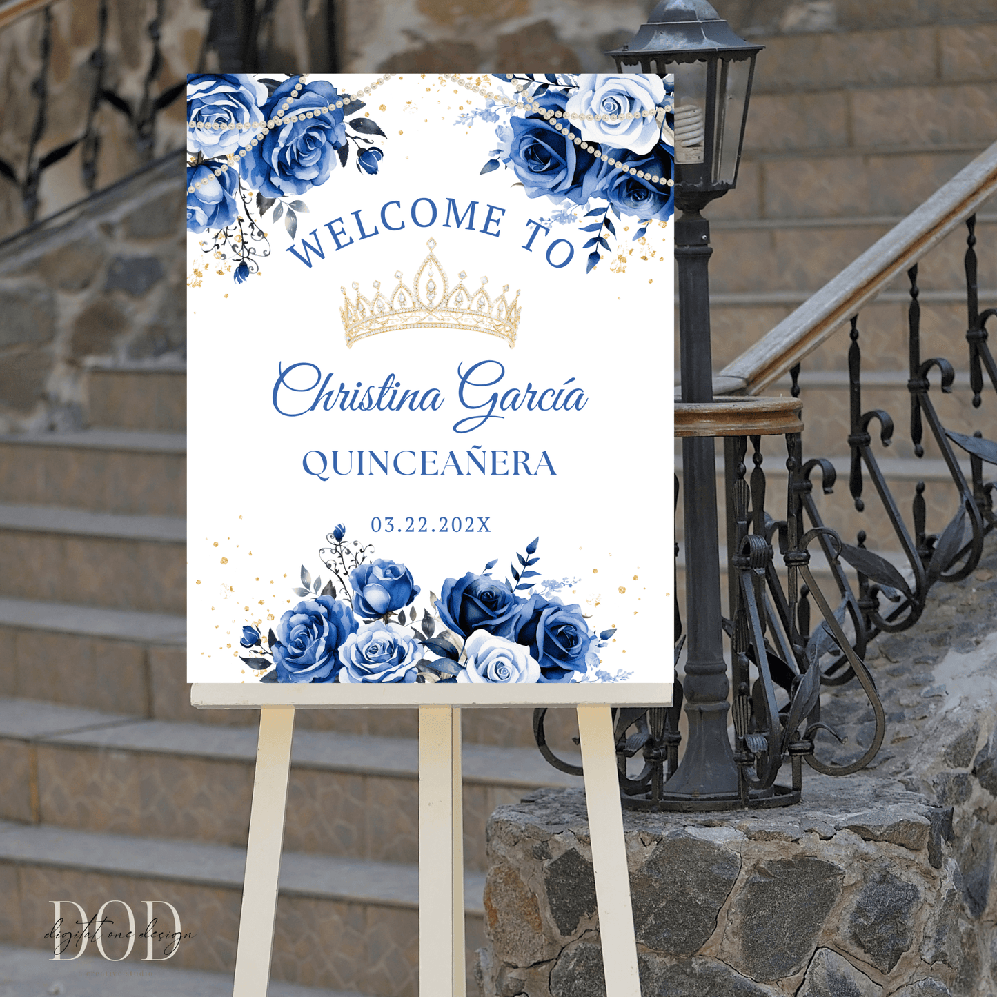Royal Blue Flowers Birthday Welcome Sign