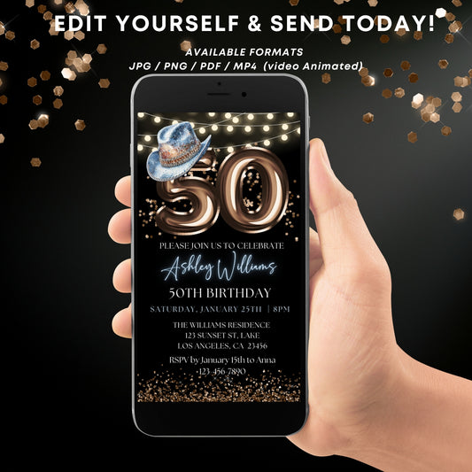 Digital Rodeo Western 50th Birthday Party Invitation