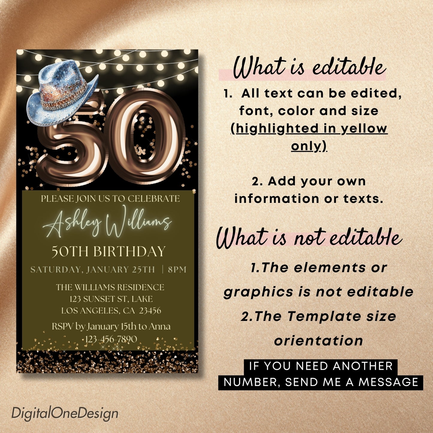 Digital Rodeo Western 50th Birthday Party Invitation