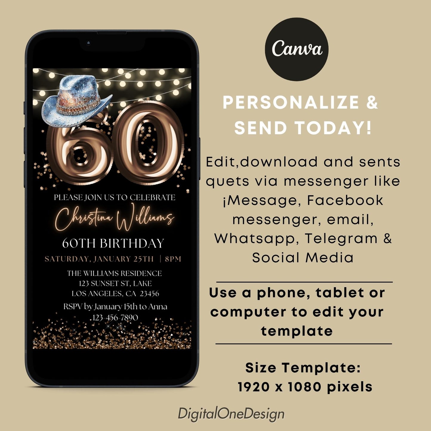 Western Cowboy 60th Birthday Party Invitation