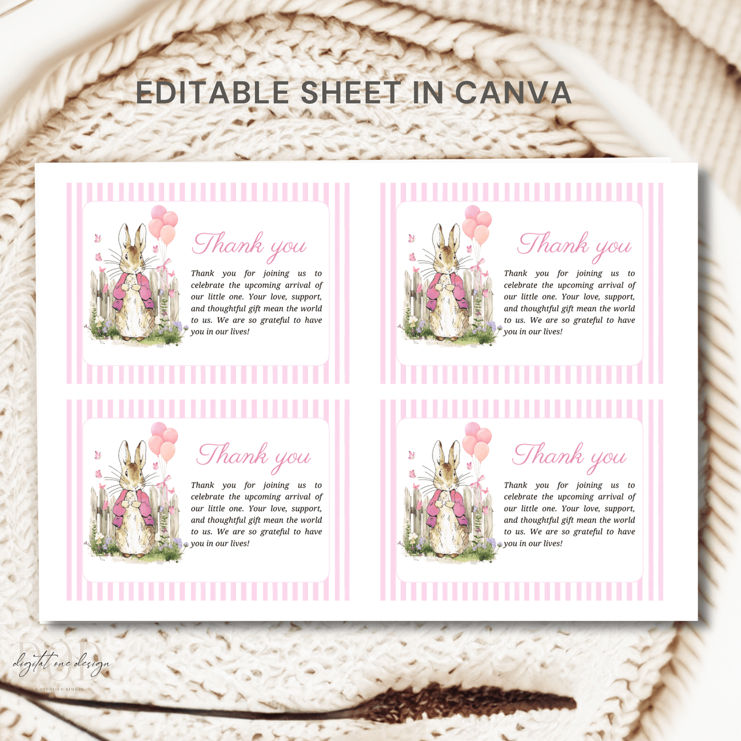 Printable thank you card Peter Rabbit Baby shower