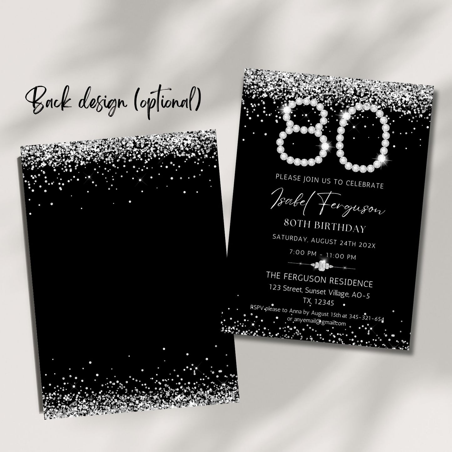 Elegant Diamond 80th Birthday Dinner Invitation
