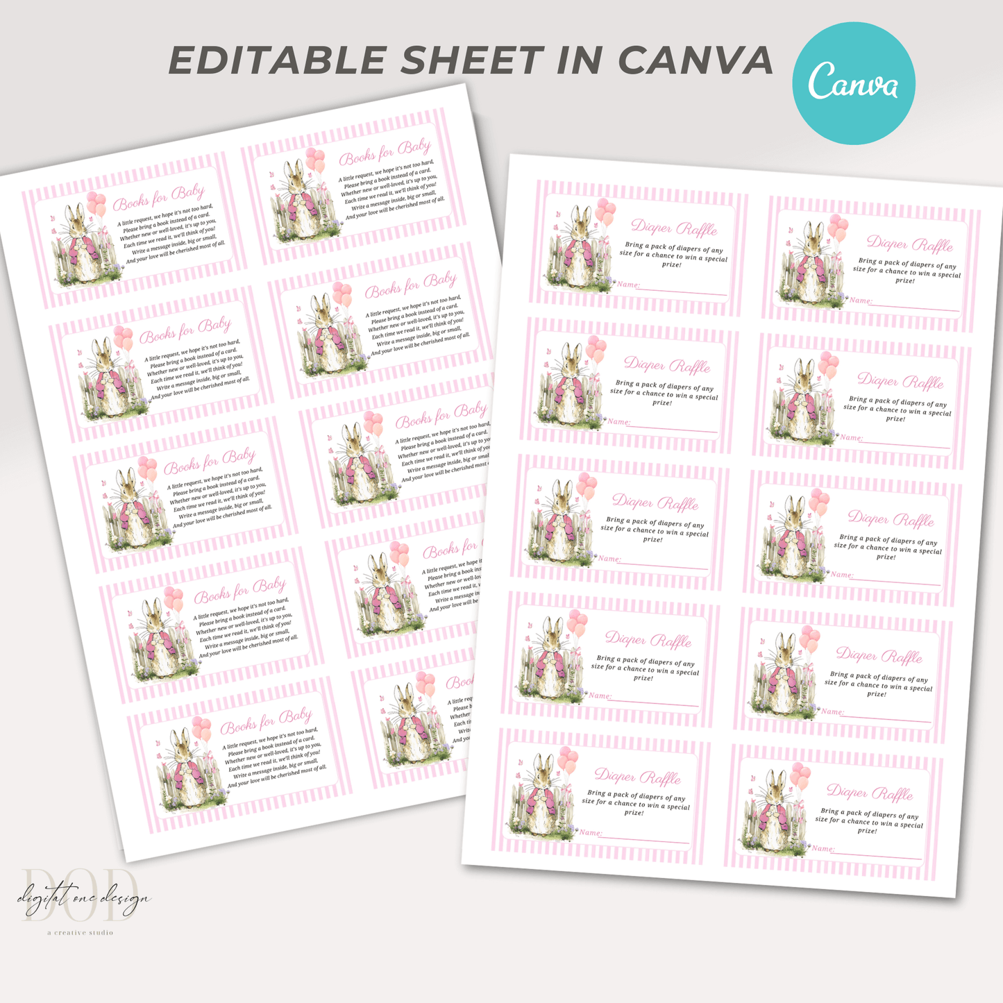 Printable Peter Rabbit Diaper raffle and Books for Baby cards