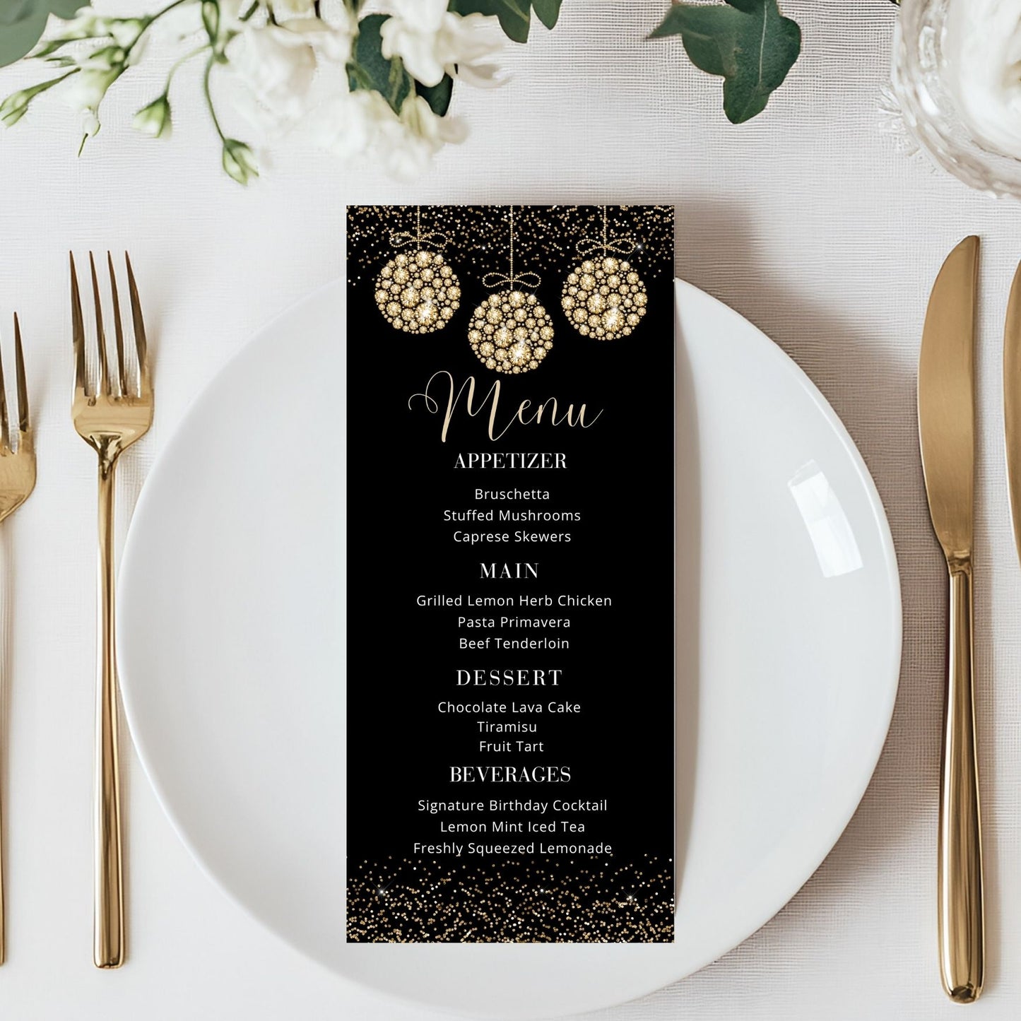 Gold Diamonds Ornaments Menu Card Template