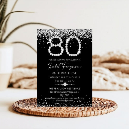 Elegant Diamond 80th Birthday Dinner Invitation