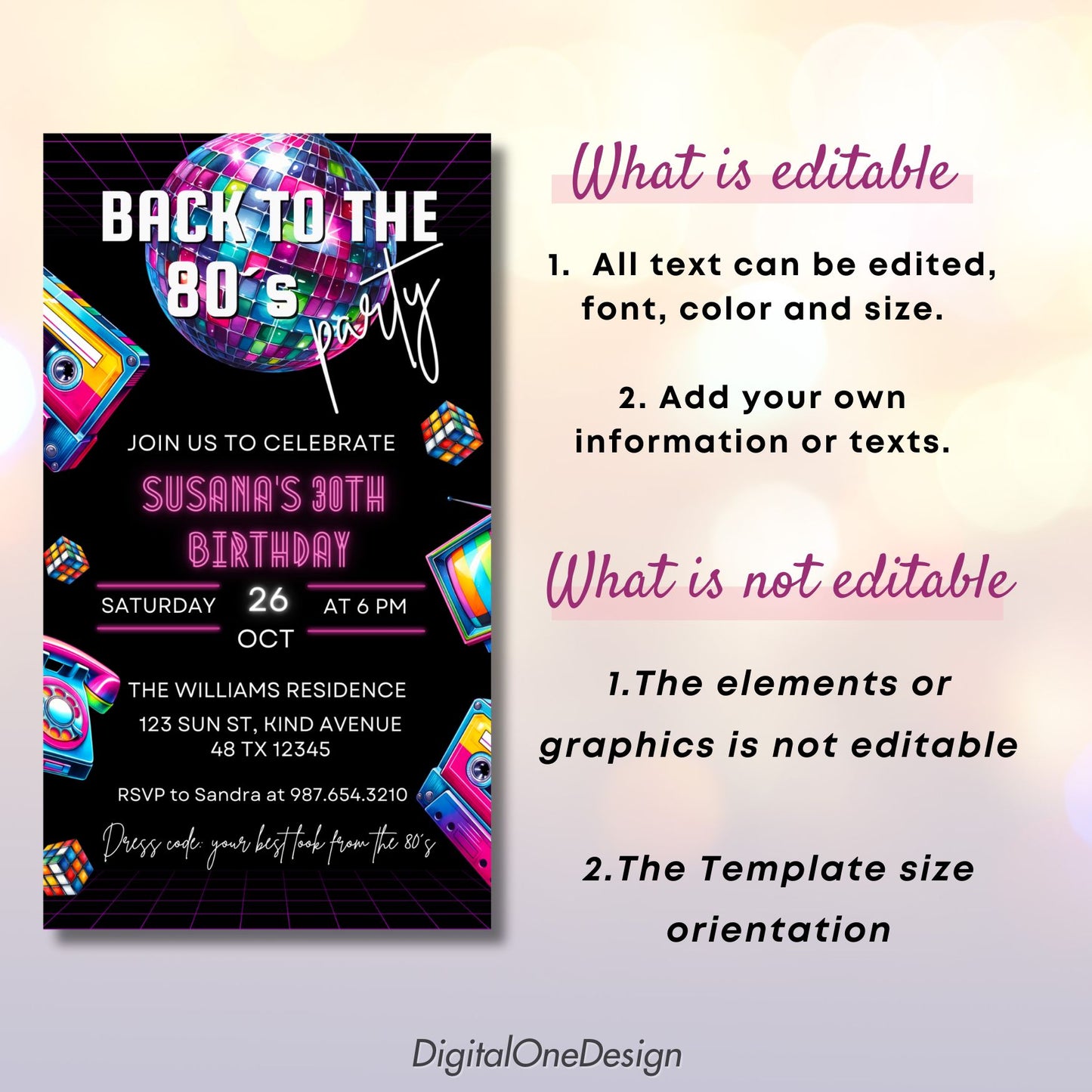 Back to the 80s Birthday Invitation