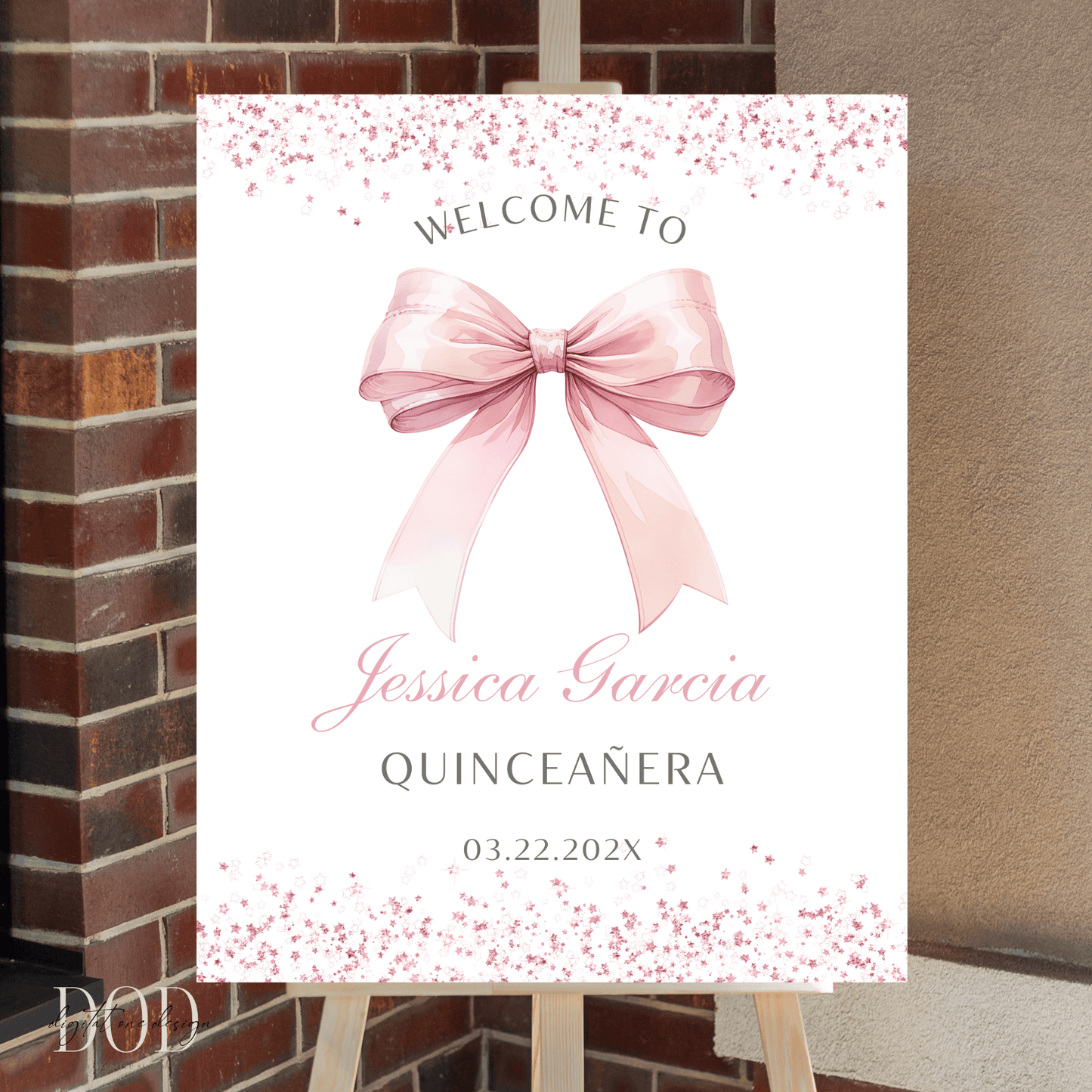 Elegant Pink Bow Quinceanera Sign