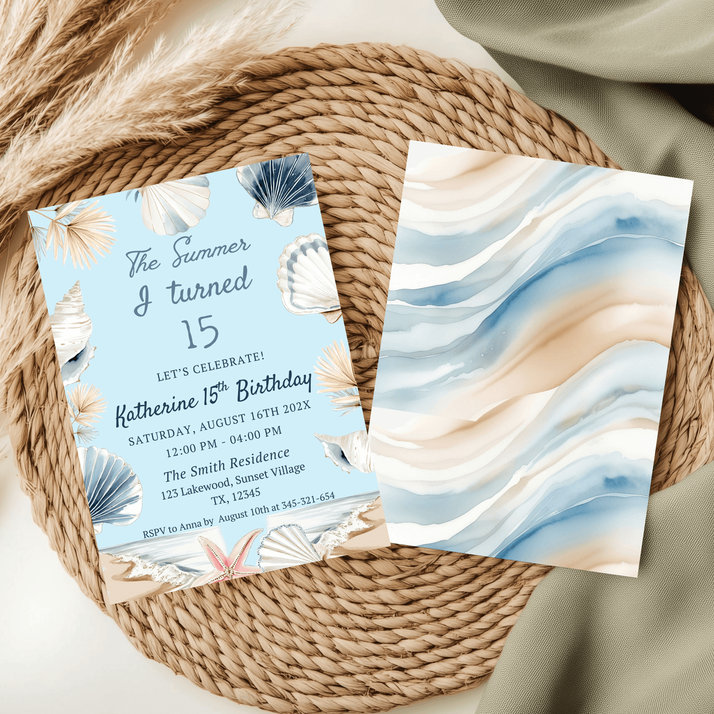 Printable Coastal Beach Birthday Invitation