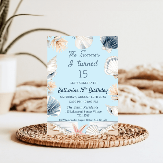 Summer Beach Coastal Birthday Invitation Template