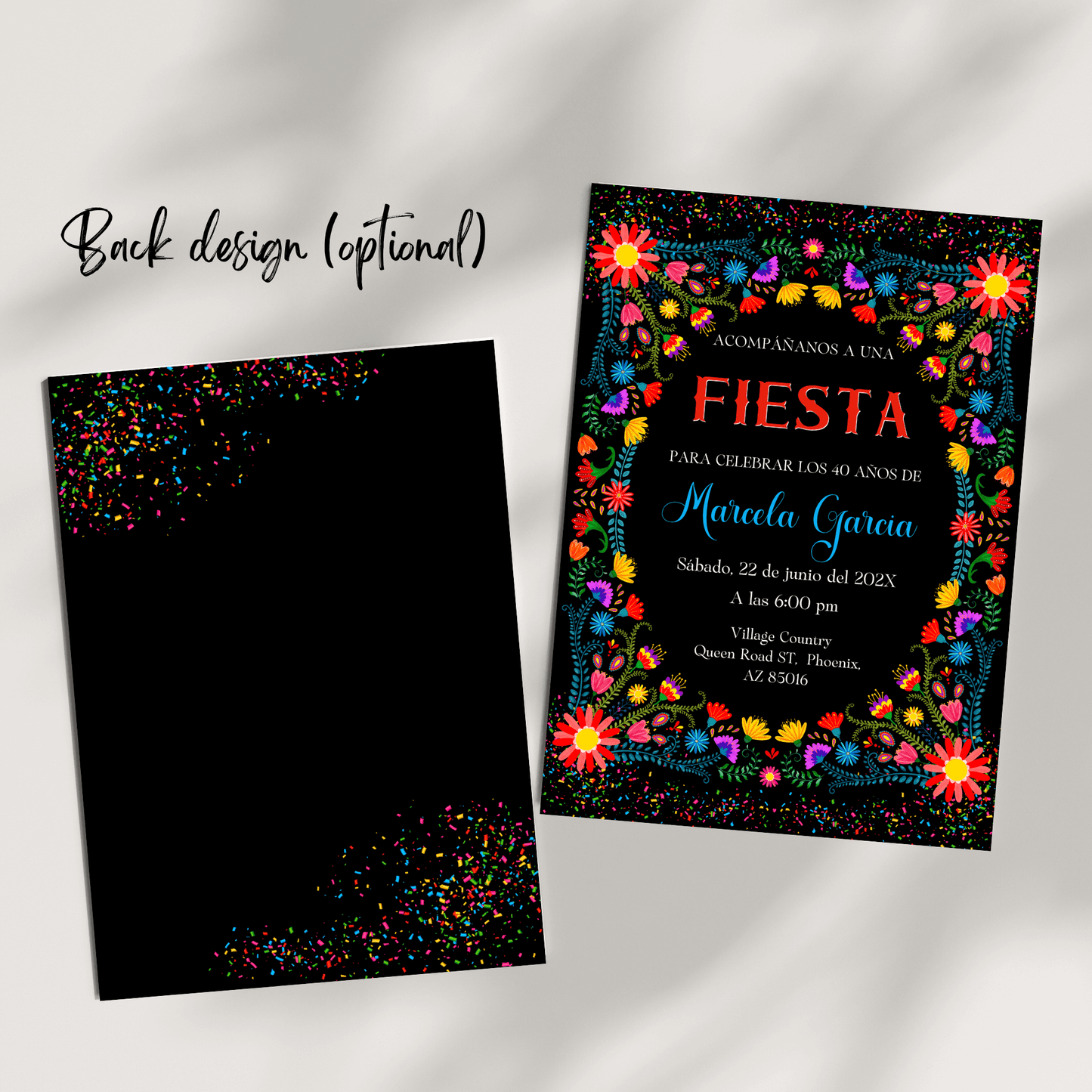 Spanish Fiesta Birthday Invitation, Editable Mexican Floral & Confetti Theme, Printable Fiesta Party Invite