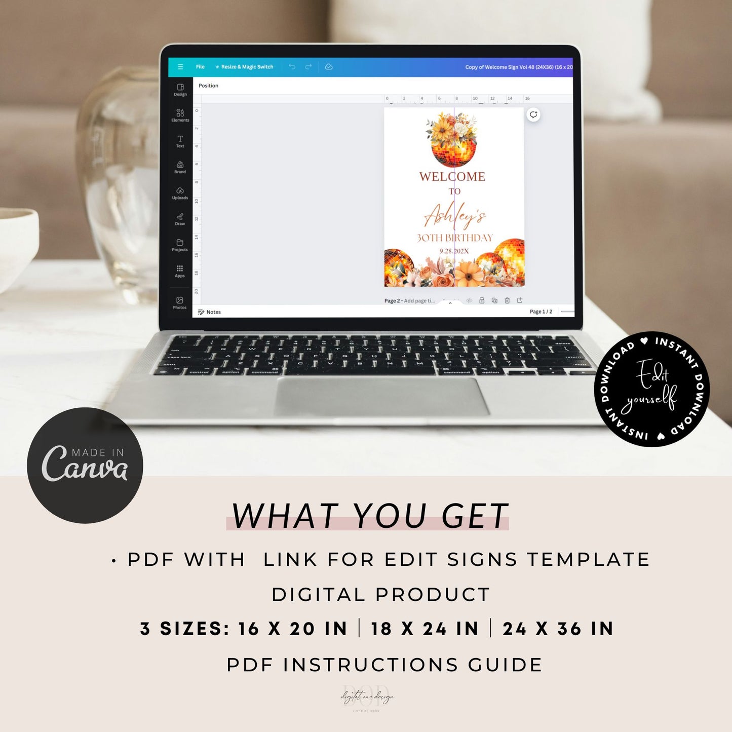 Editable Disco ball welcome template