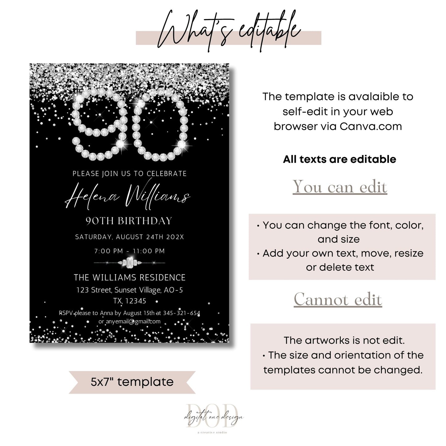 Elegant Silver Diamonds 90th Birthday Invitation