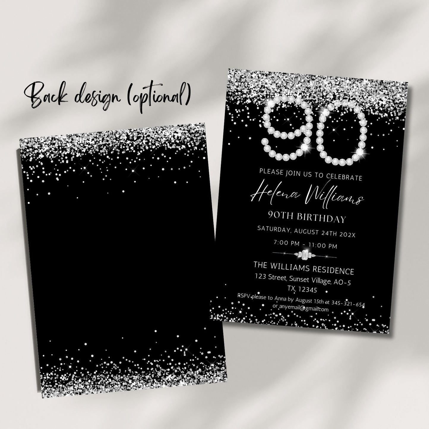 Elegant Silver Diamonds 90th Birthday Invitation