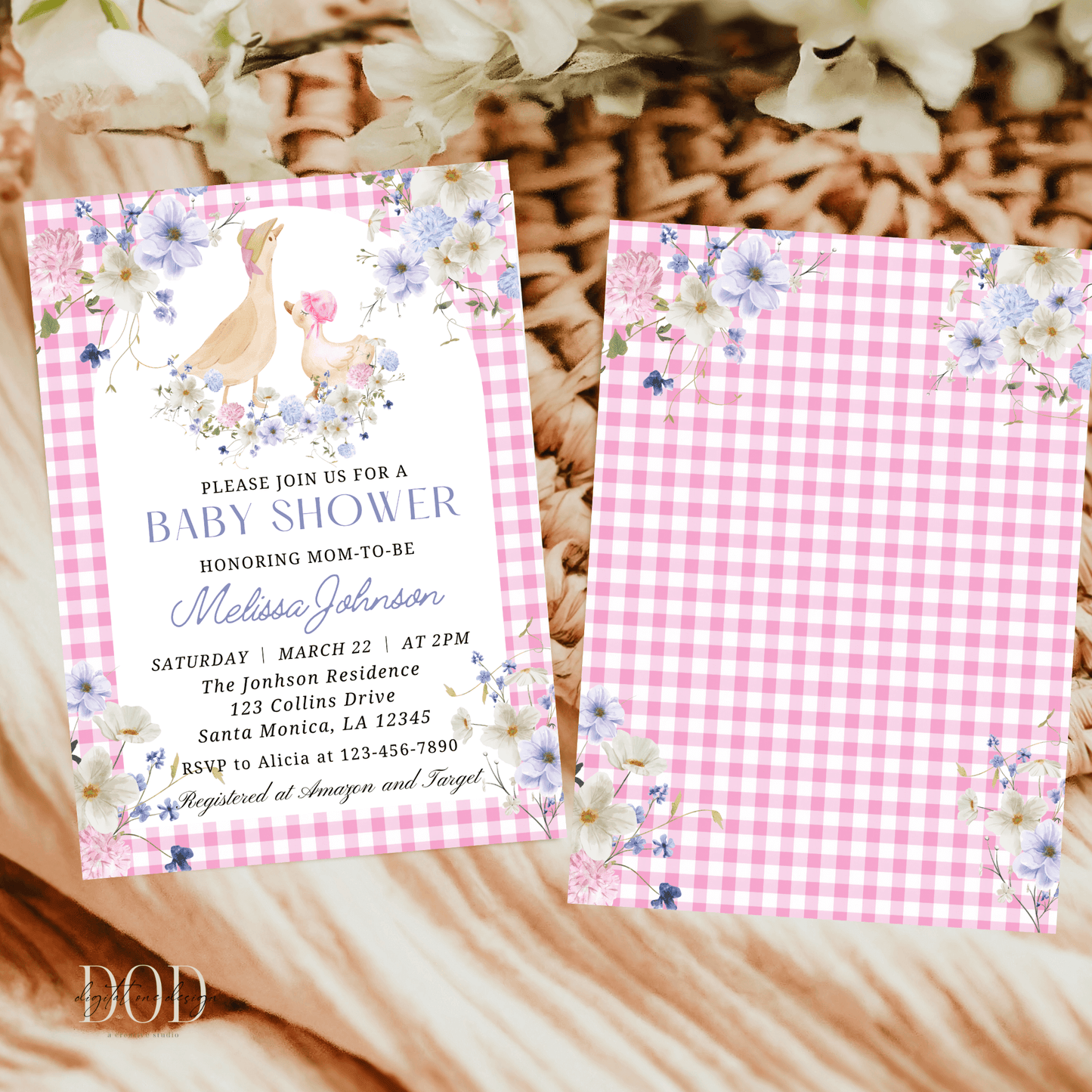 Mama and Baby Goose Girl Baby Shower Invitation