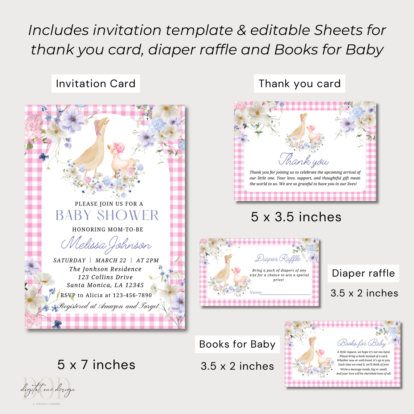 Baby Goose and Floral gingham Bundle Baby Shower