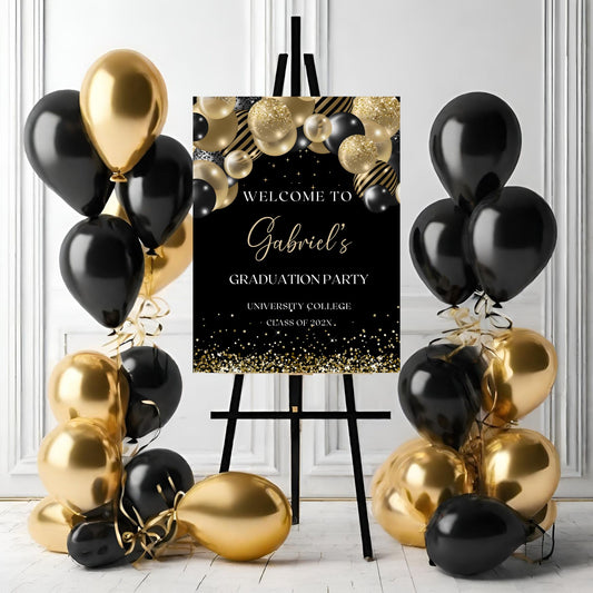 Editable Black Gold Graduation Poster