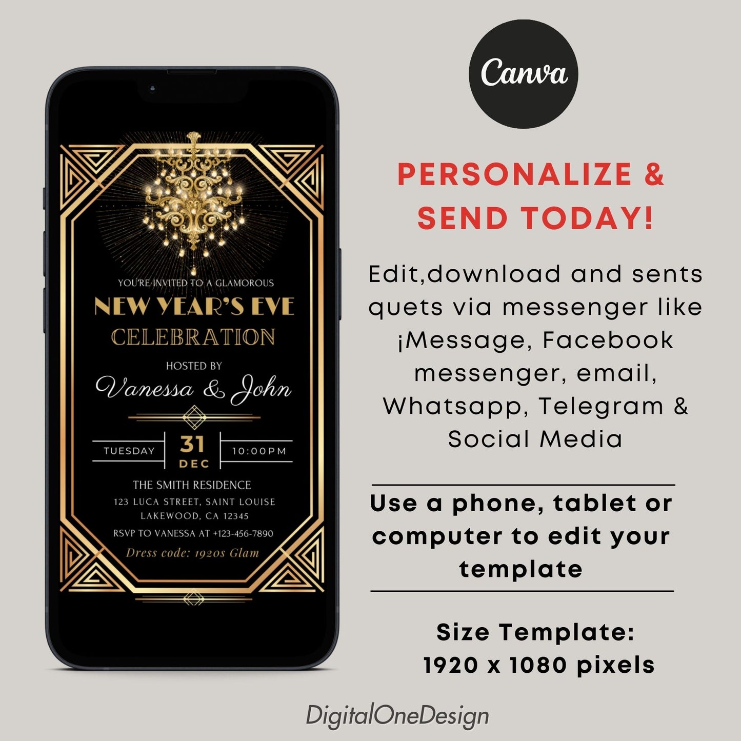 Elegant Gatsby New Years Eve Invitation
