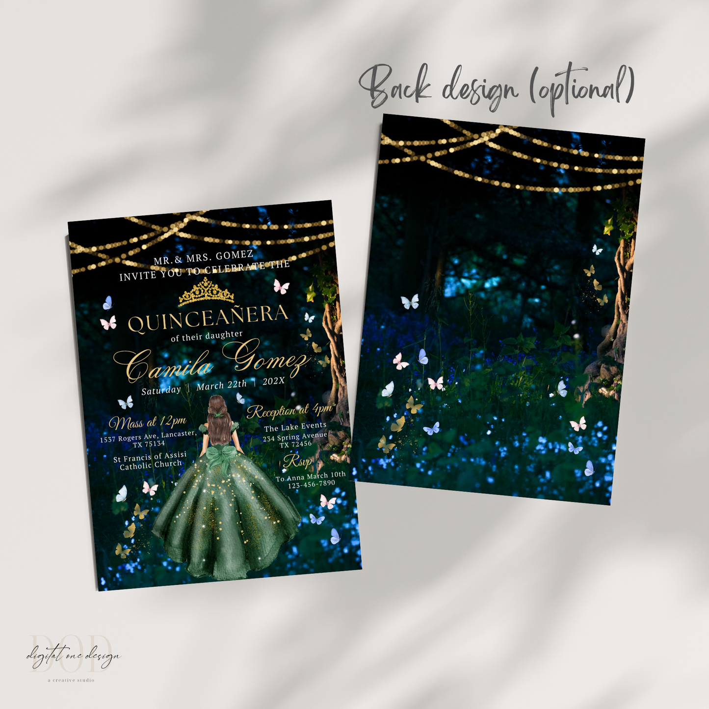 Front and Back Quinceanera Invitation