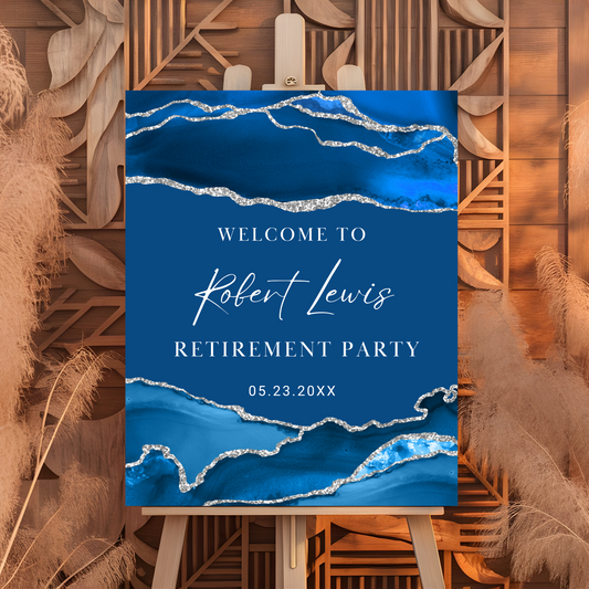 Navy Silver Agate Retirement Party Welcome Sign