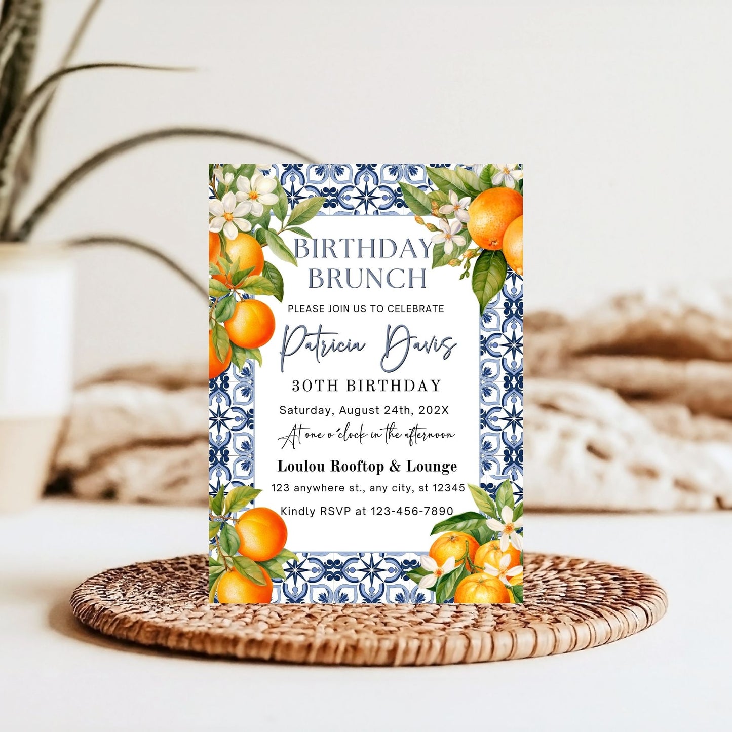 Mediterranean Tile and Orange Birthday Invitation