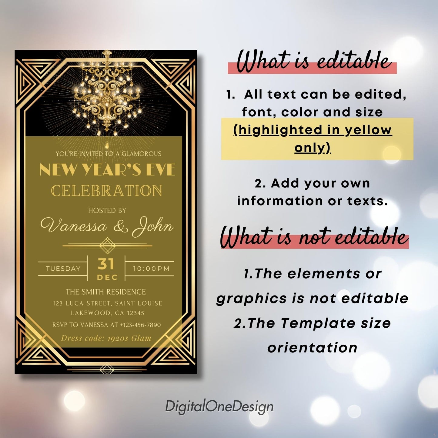 Elegant Gatsby New Years Eve Invitation