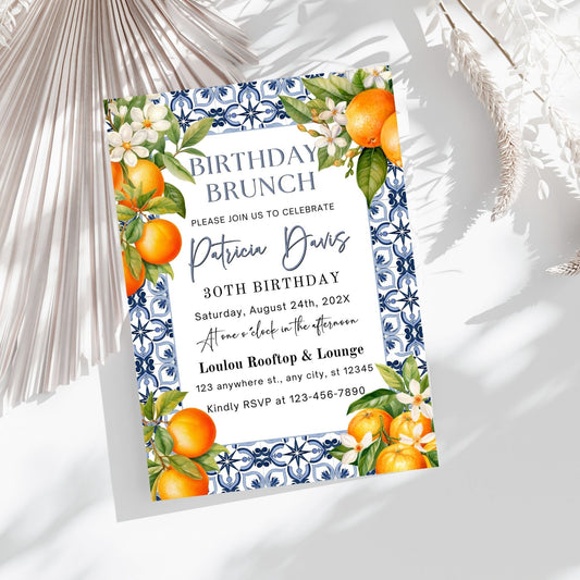 Mediterranean Tile and Orange Birthday Invitation