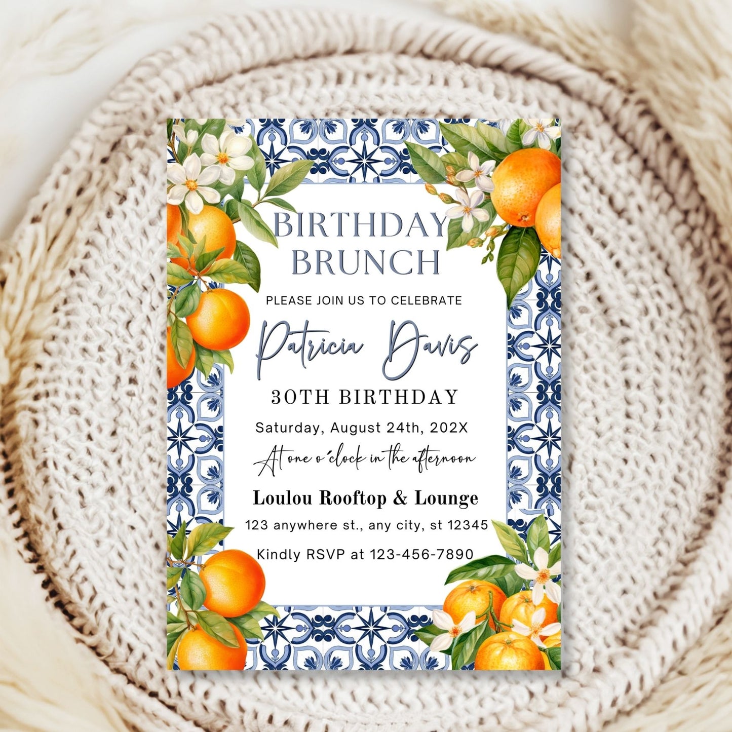 Mediterranean Tile and Orange Birthday Invitation