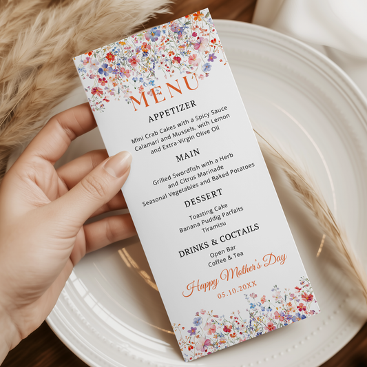Elegant Colorful Wildflower Mothers Day Menu Card