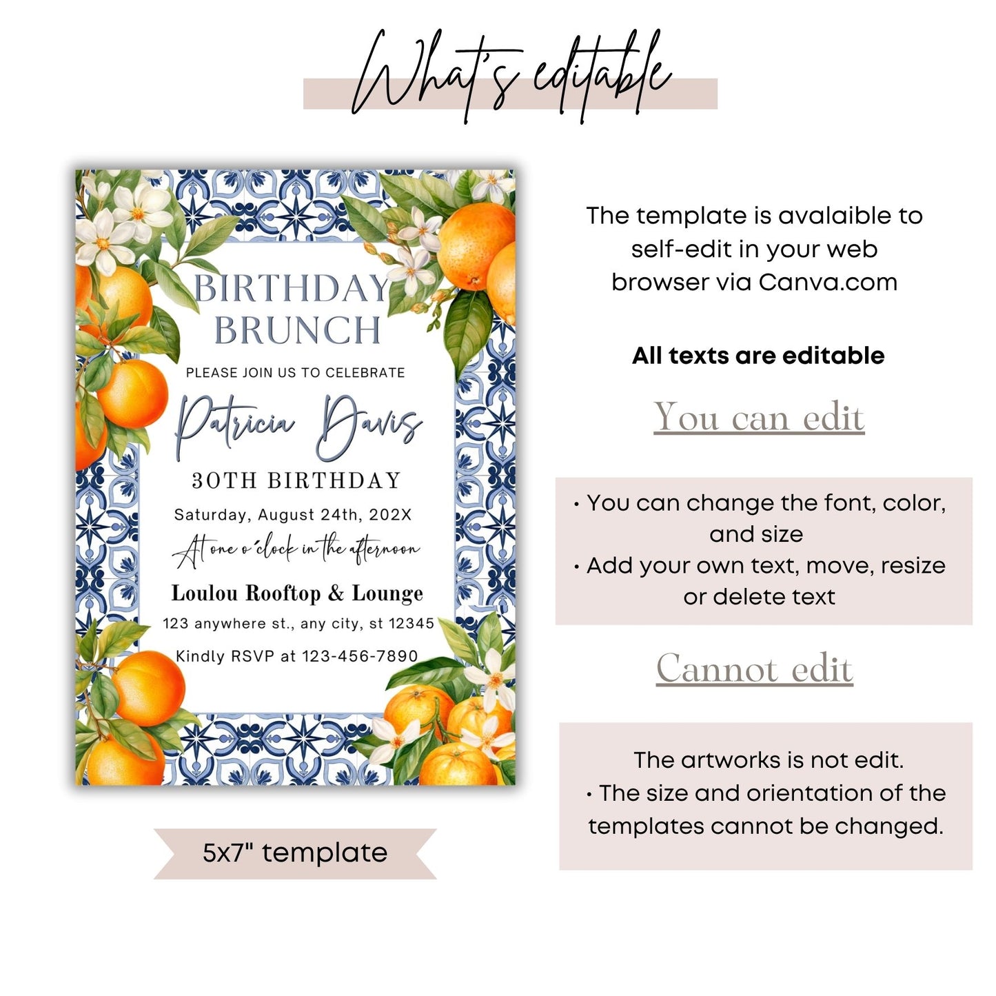 Mediterranean Tile and Orange Birthday Invitation