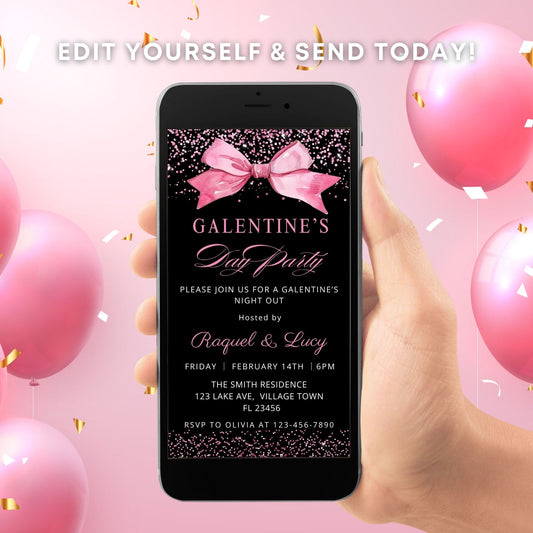 Electronic Hot Pink Bow Galentine’s Day Invitation
