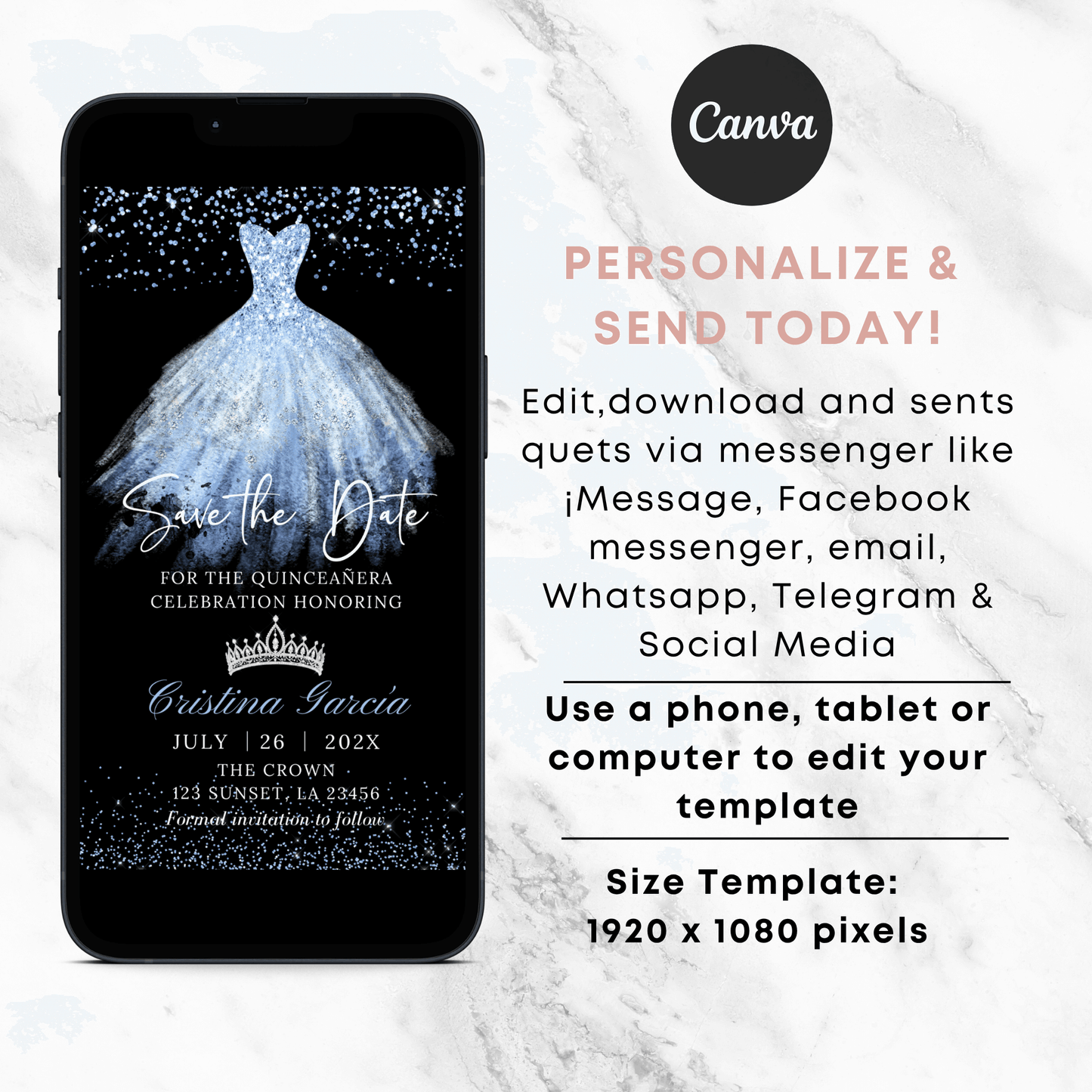 Sweet 16 digital Save the Date invitation