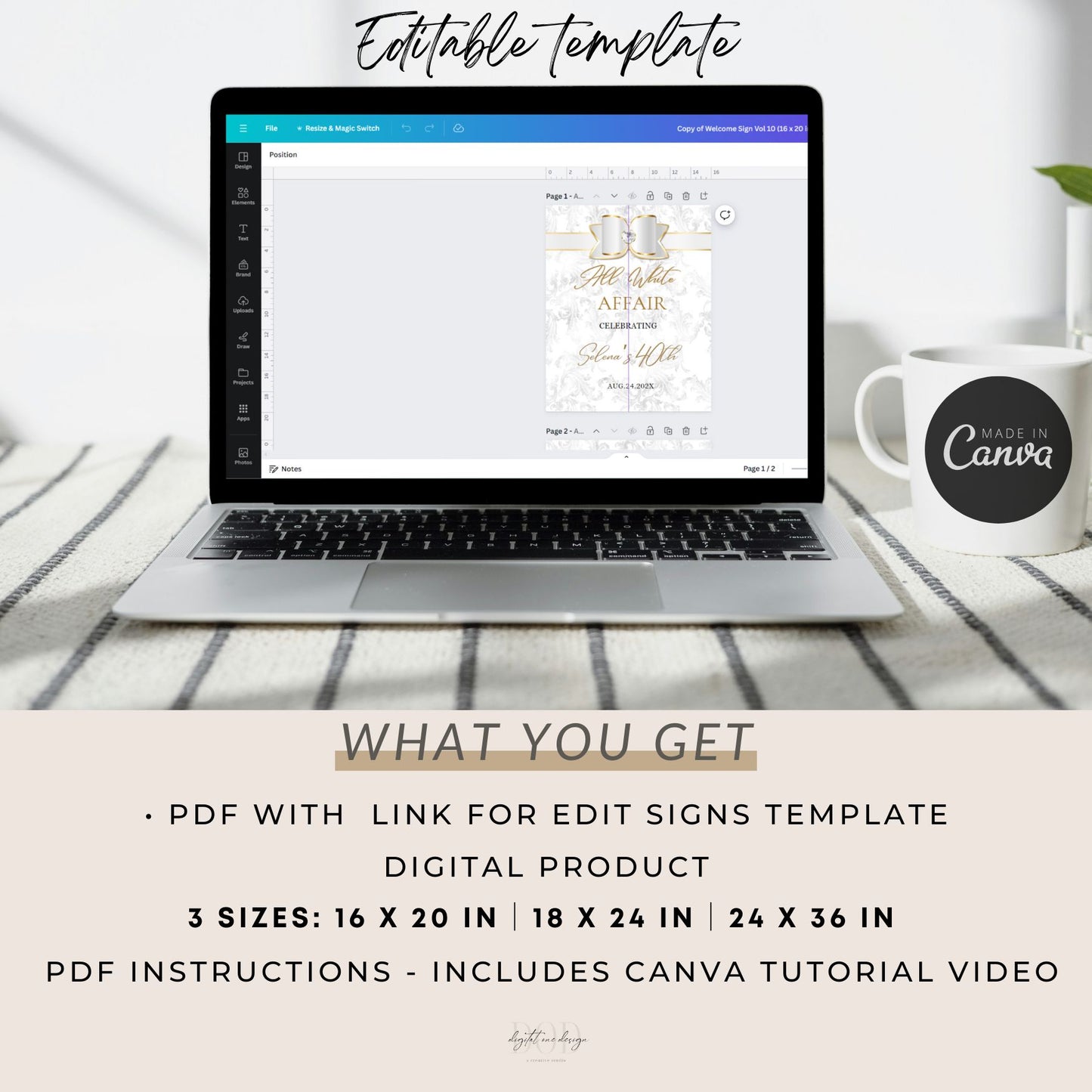 Editable White Gold Welcome Sign Template Canva
