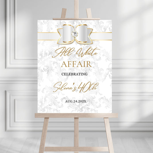 Editable All White Affair Birthday Welcome sign