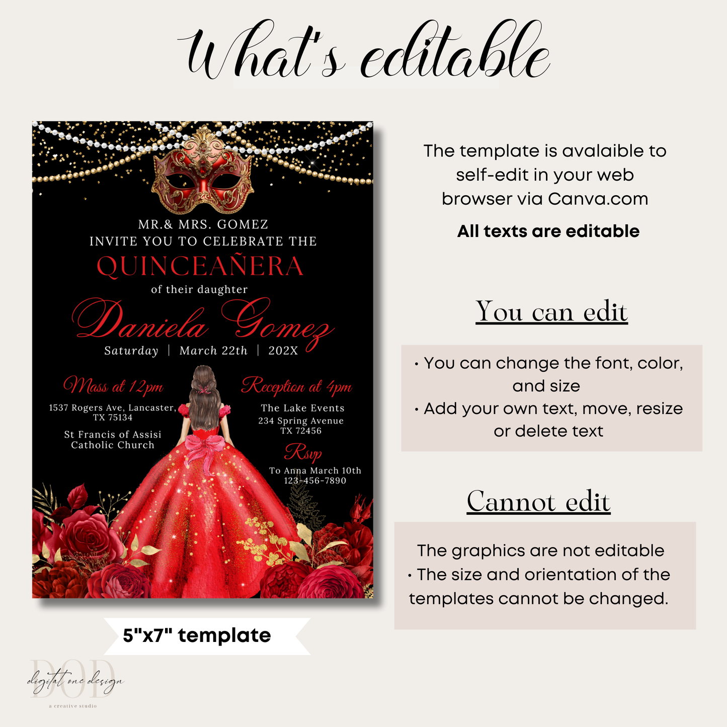 Editable red and Gold Birthday Invitation