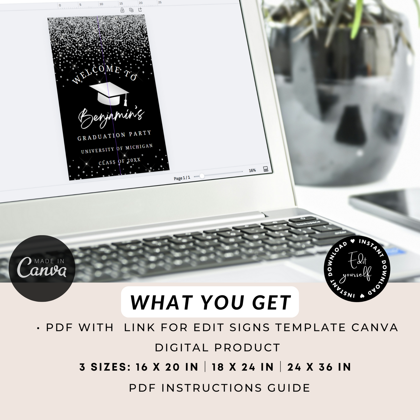 Editable Grad Welcome Sign in Canva