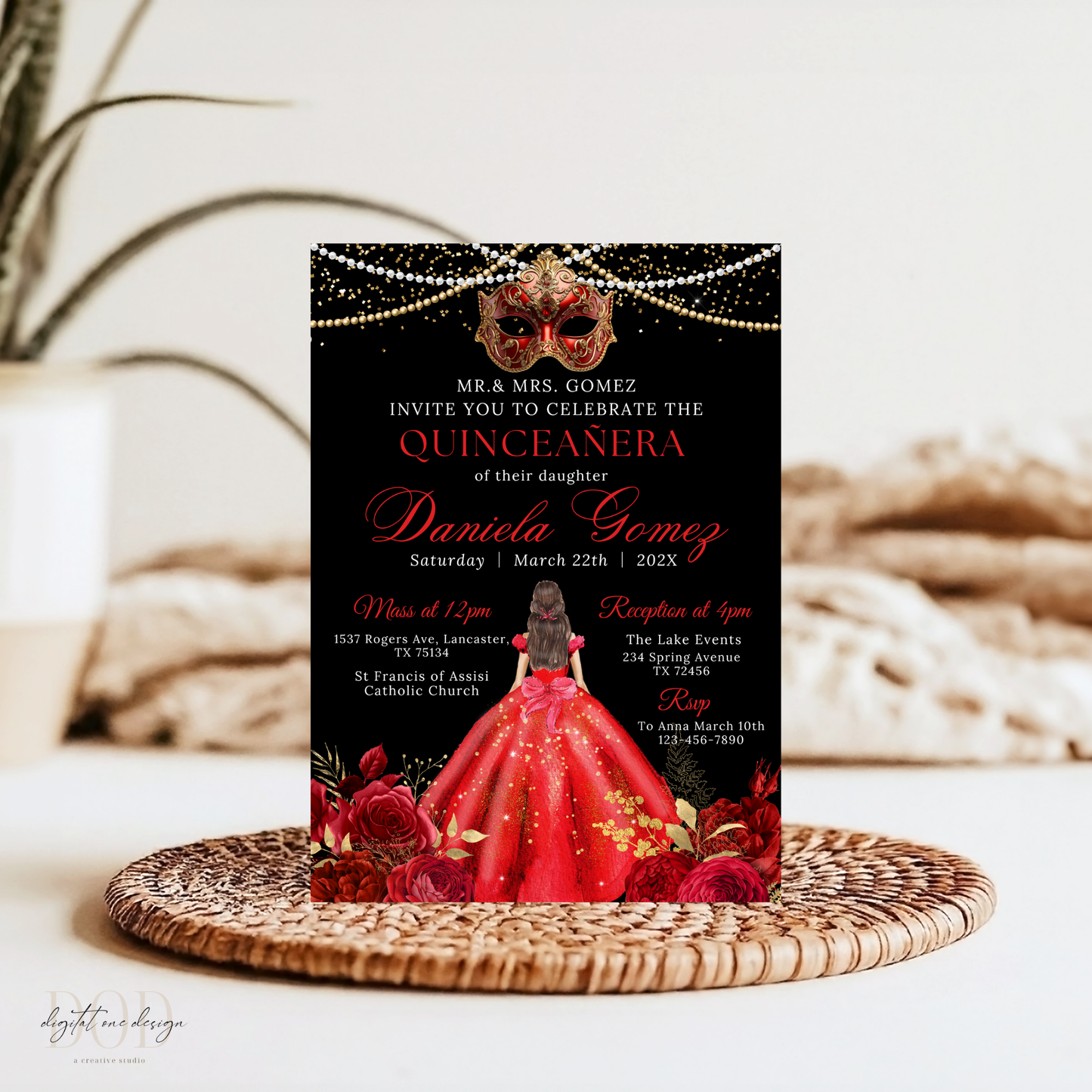 Masquerade Quinceanera Party Invitation