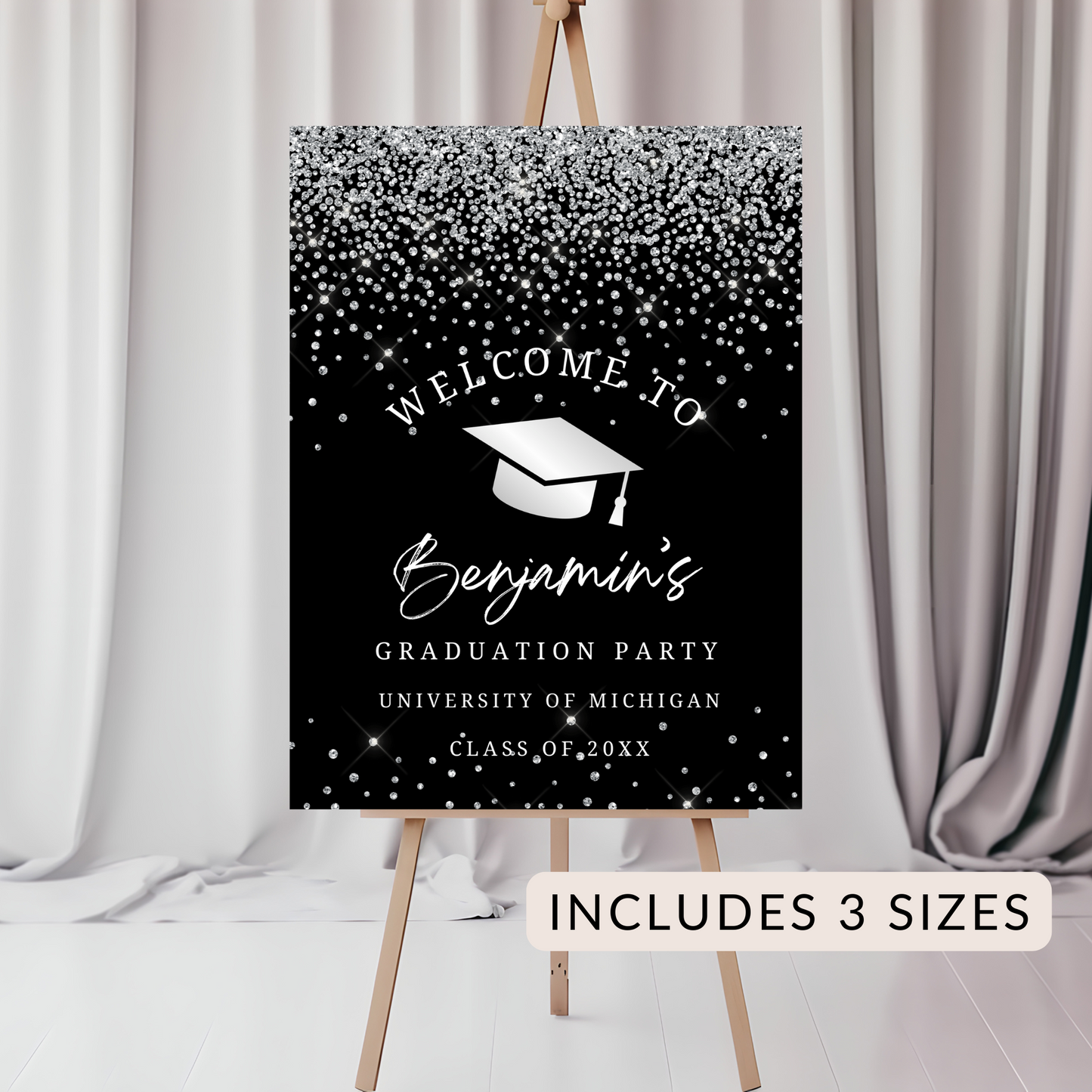 Editable Silver Graduation Welcome Sign